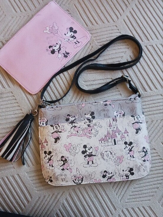 Disney Handbags - Disney Pink, White and Black Minnie Mouse Crossbody Bag with Tassel